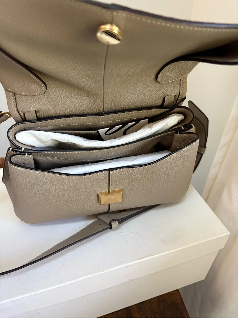 Polene Mokki Taupe Leather Top-Handle Satchel